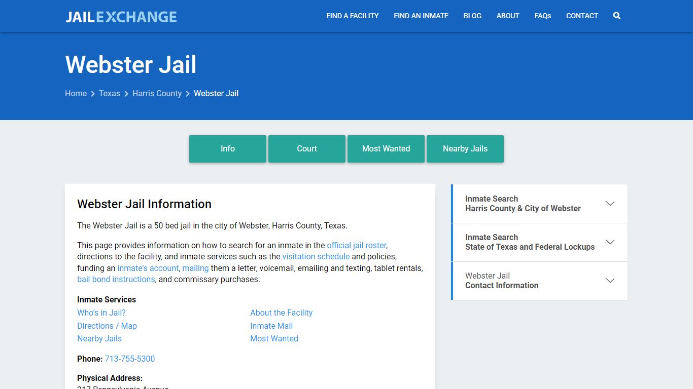 Webster Jail, TX Inmate Search, Information - Jail Exchange